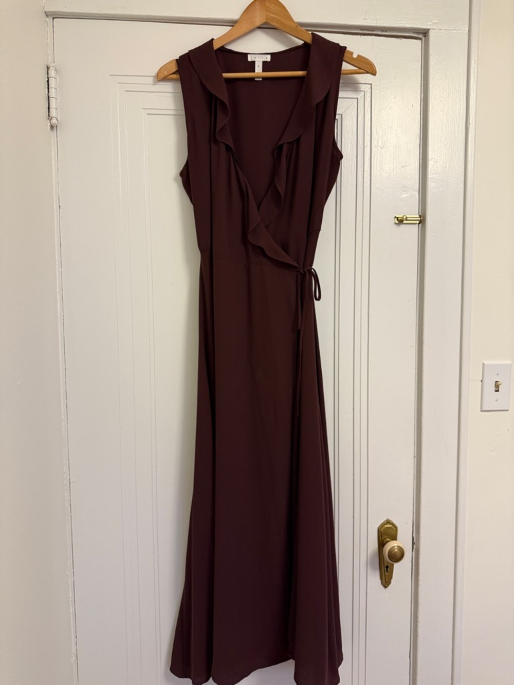 Leith Burgundy Sleeveless Ruffle Wrap Dress Medium